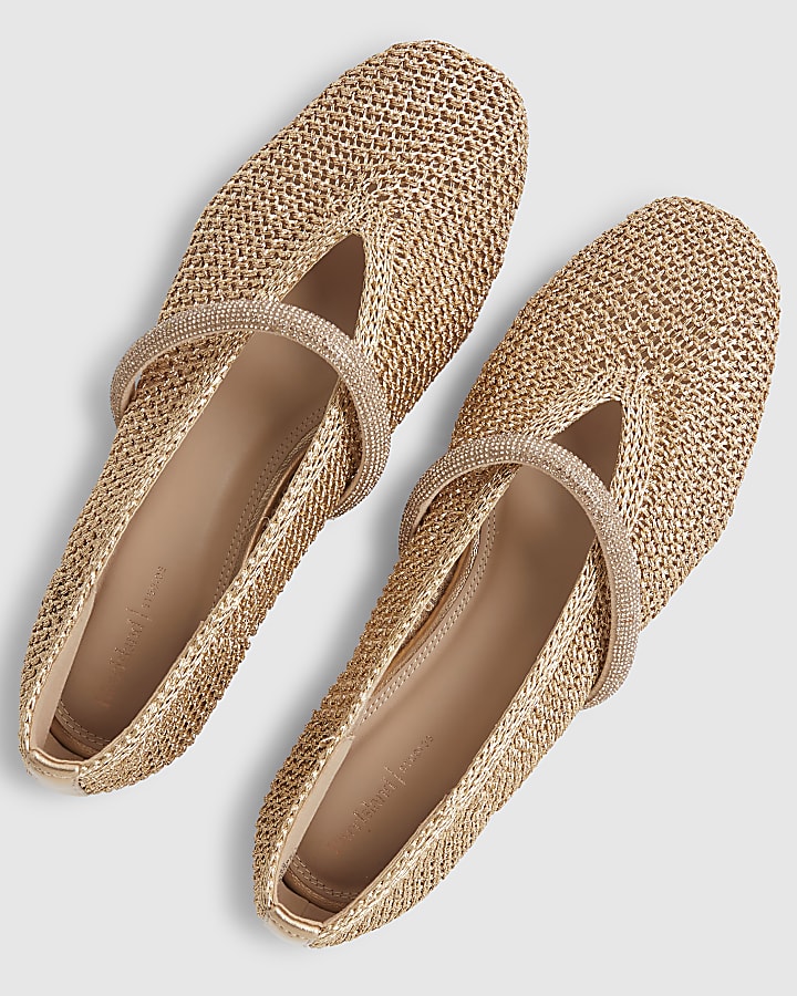 Rose Gold Crochet Ballet Pumps