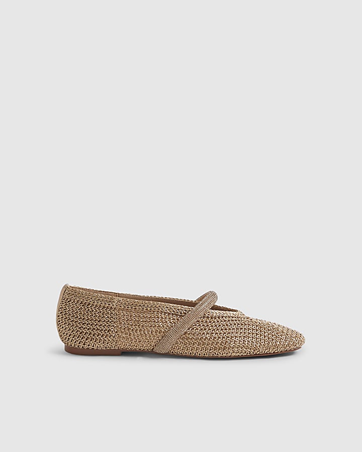 Rose Gold Crochet Flat Ballet Pumps