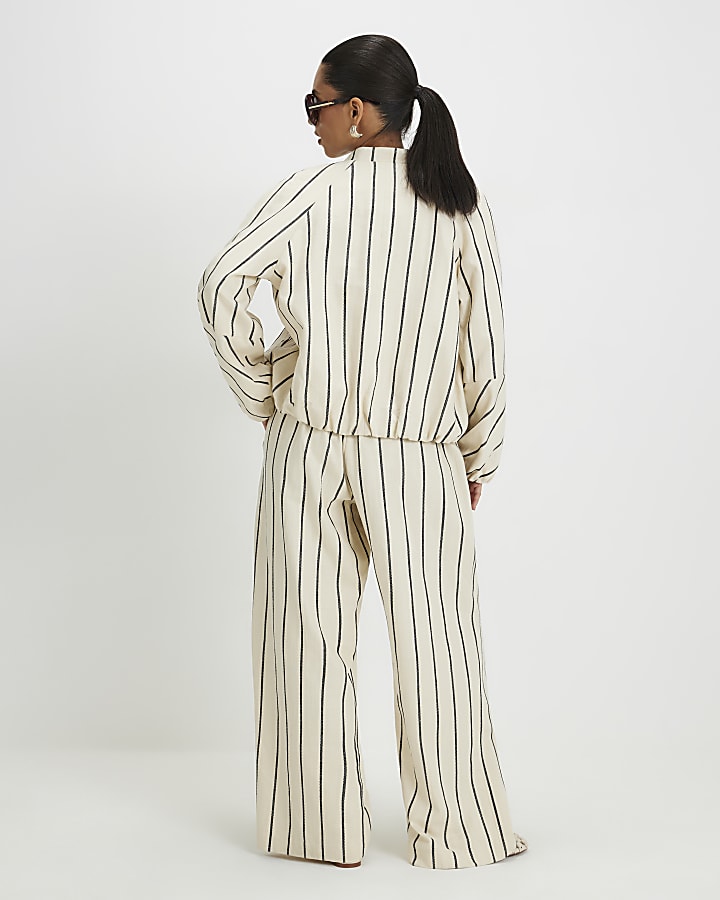 Petite Cream Stripe Wide Leg Trousers