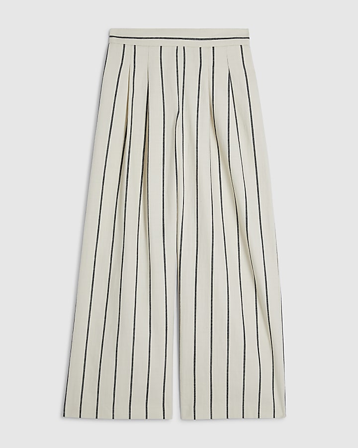 Petite Cream Stripe Wide Leg Trousers