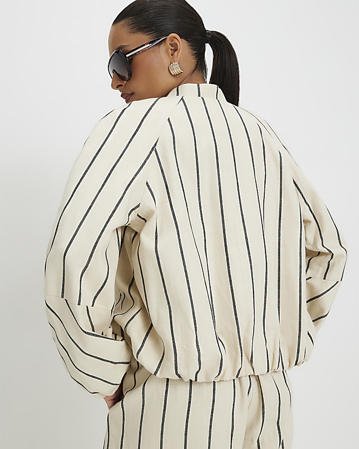 Petite Cream Stripe Bomber Jacket