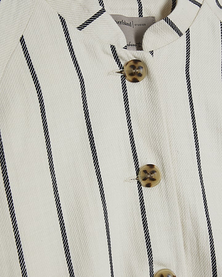 Petite Cream Stripe Bomber Jacket