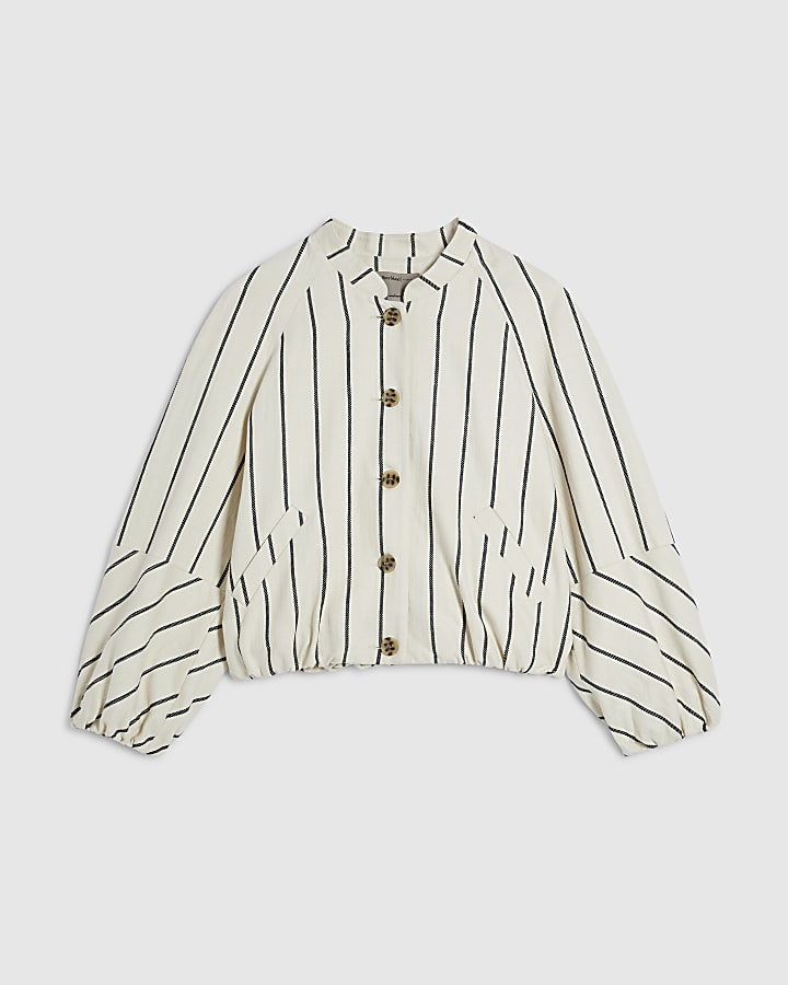 Petite Cream Stripe Bomber Jacket
