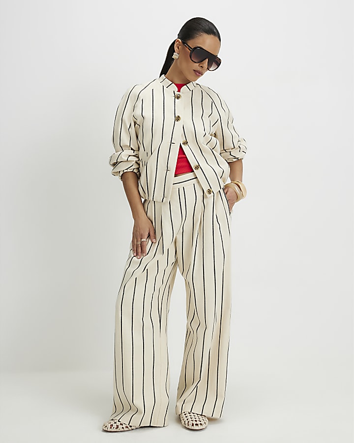 Petite Cream Stripe Bomber Jacket