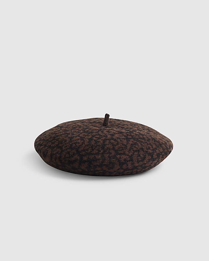 Black Leopard Print Beret