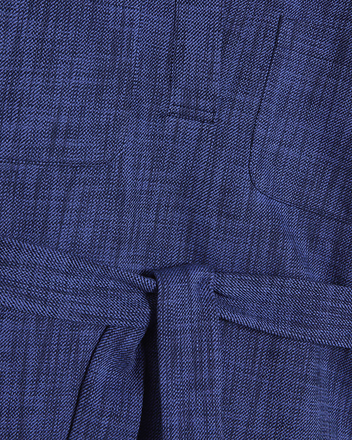 Petite Navy Cotton Collared Belted Top