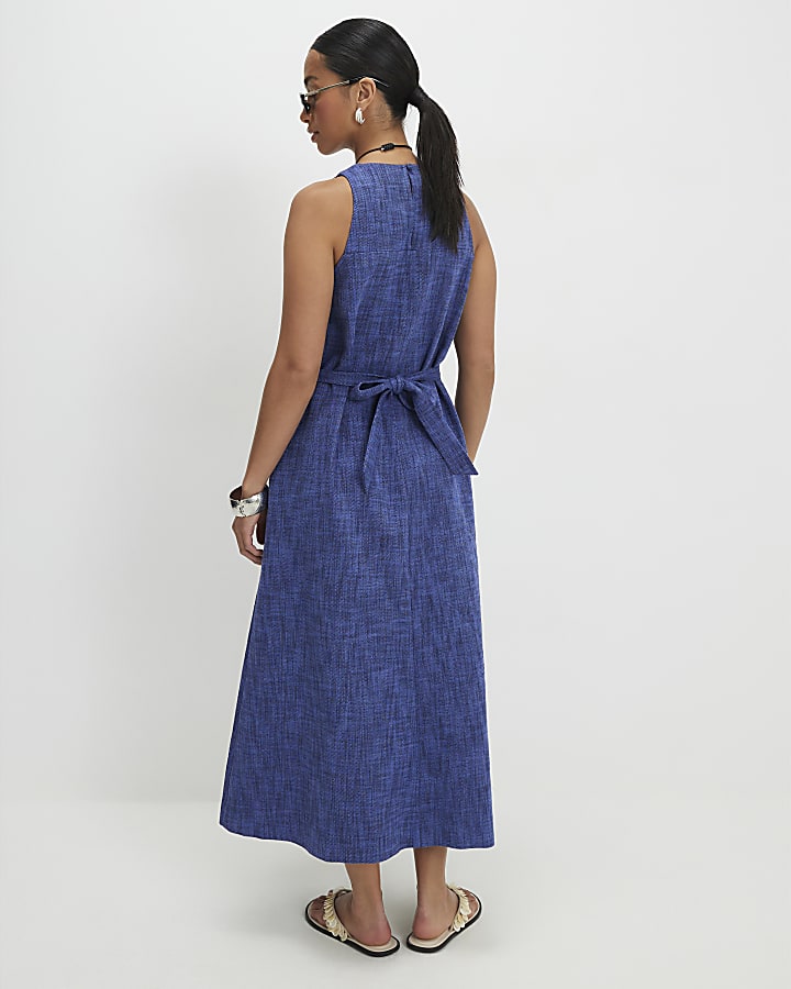 Petite Navy Cotton Midi Dress