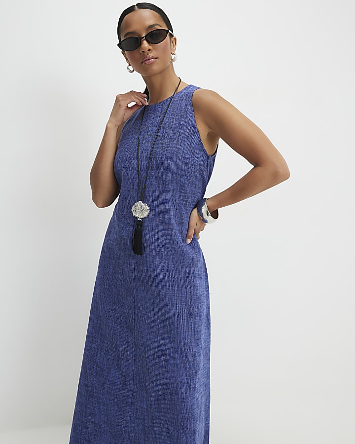 Petite Navy Cotton Midi Dress