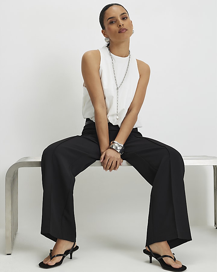 Petite Black Belted Straight Leg Trousers