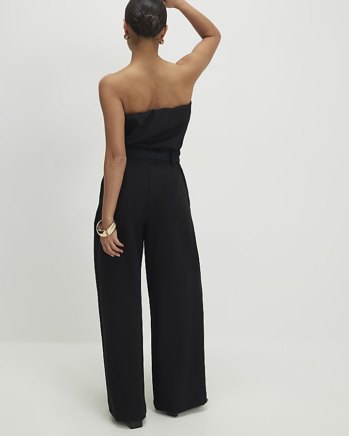 Petite Black Belted Wide Leg Trousers