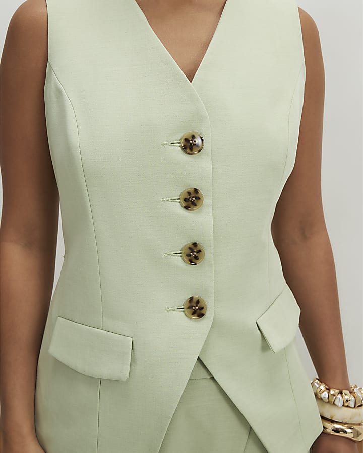 Petite Green Tie Detail Waistcoat