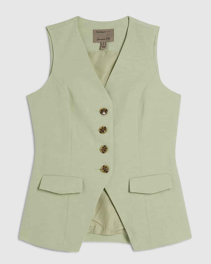Petite Green Tie Detail Waistcoat