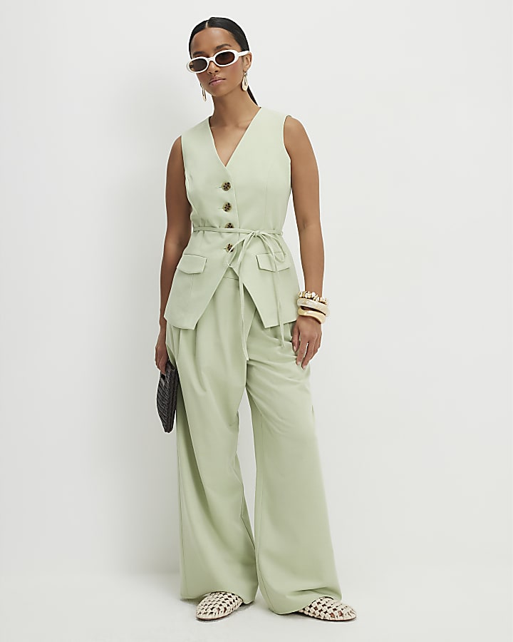 Petite Green Tie Detail Waistcoat