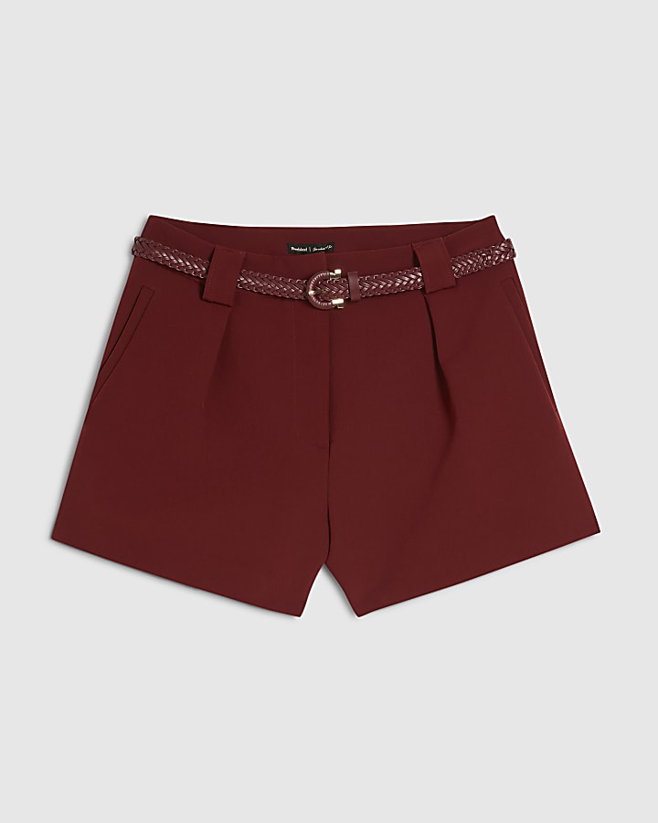 Petite Red Belted Shorts