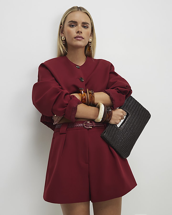 Petite Red Belted Shorts