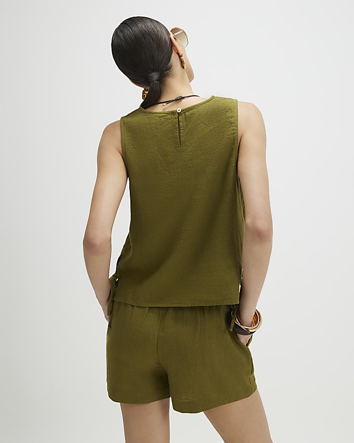 Khaki Linen Blend Shorts