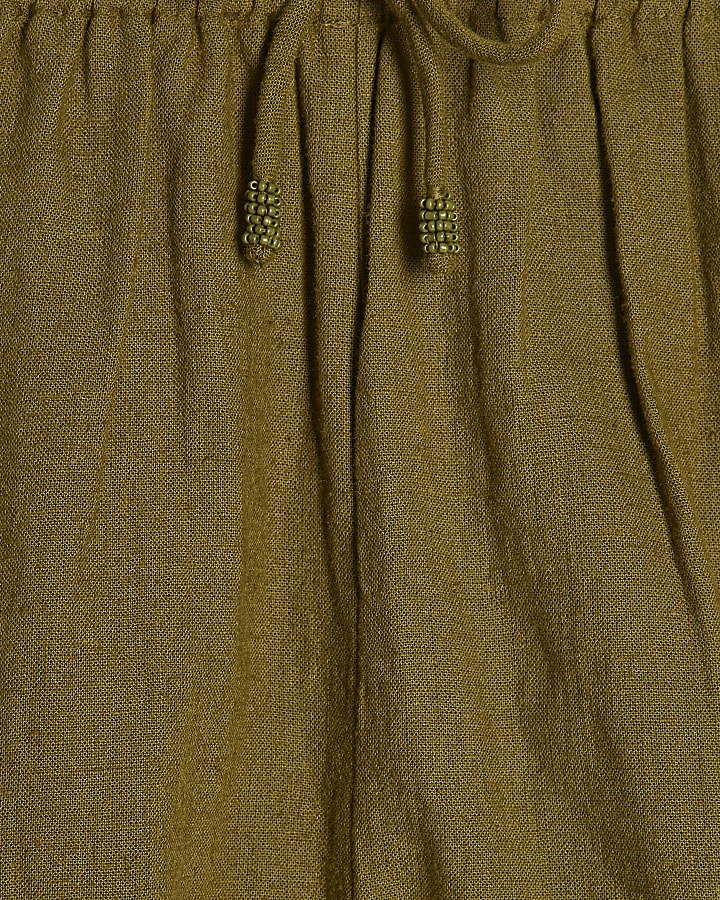 Khaki Linen Blend Shorts