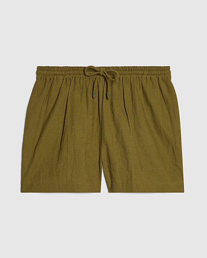 Khaki Linen Blend Shorts