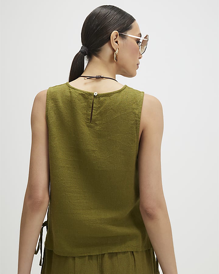 Khaki Linen Blend Tank Top