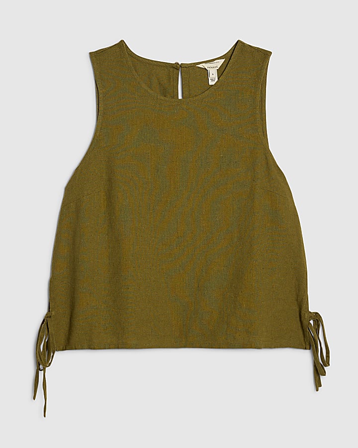 Khaki Linen Blend Tank Top