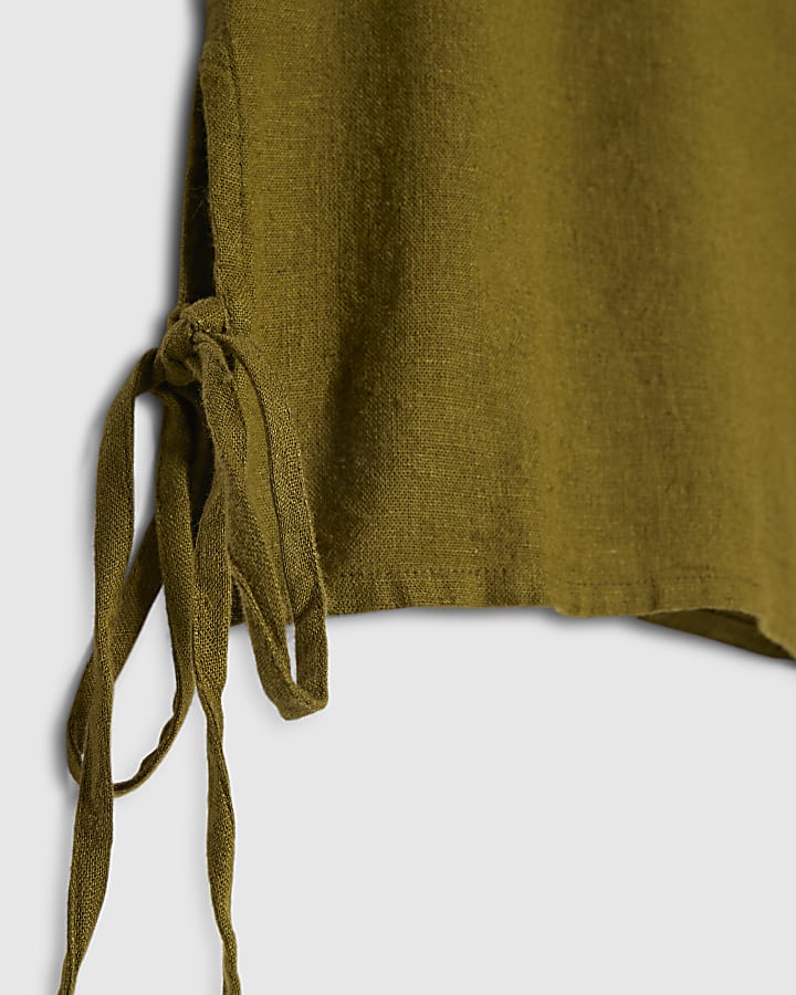 Khaki Linen Blend Tank Top