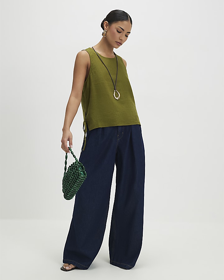 Petite Khaki Linen Tank Top