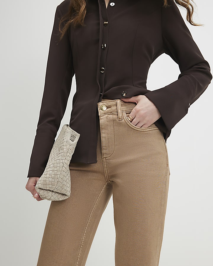 Brown Stretch Straight Leg Jeans