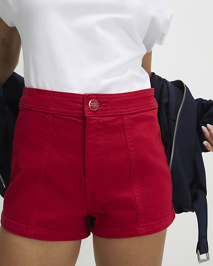 Red Stretch Denim Shorts