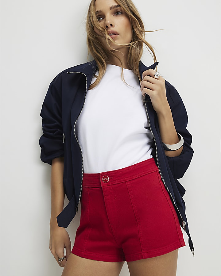 Red Stretch Denim Shorts