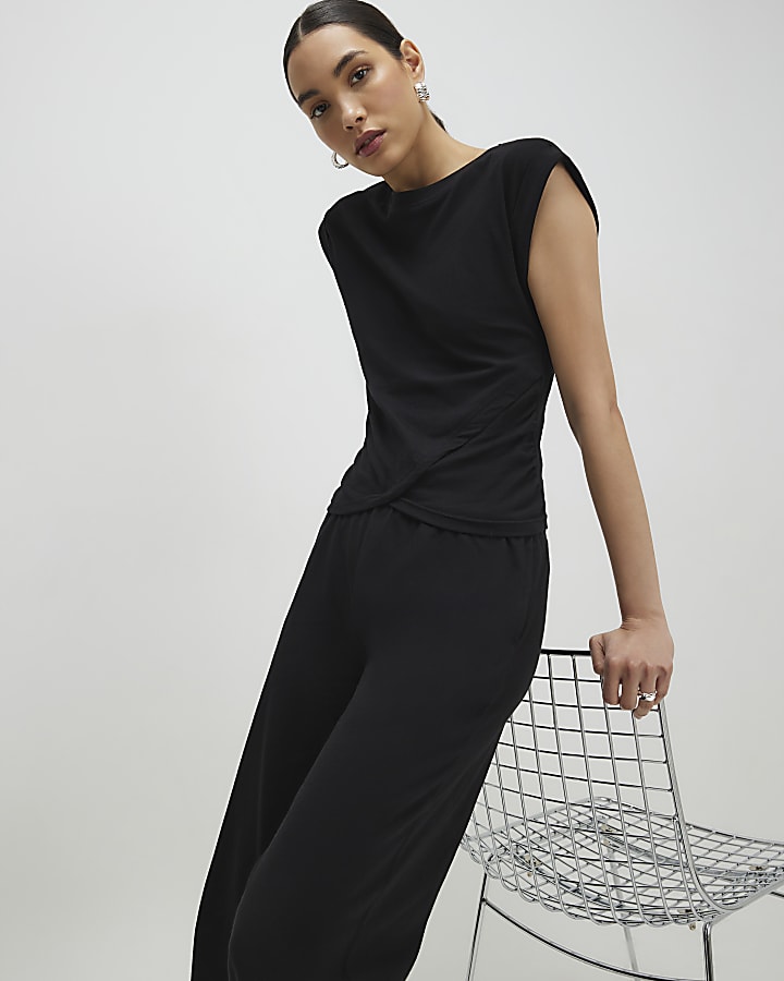 Black Wrap Loungewear Set