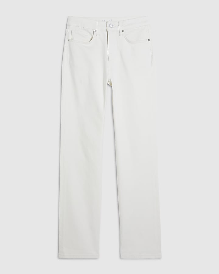 White Stretch Straight Leg Jeans