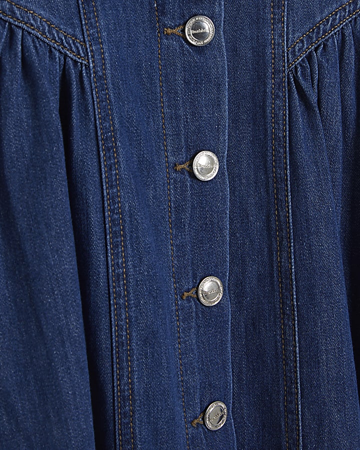 Blue Denim Button Front Midi Dress
