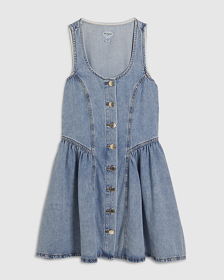 Blue Denim Button Front Mini Dress