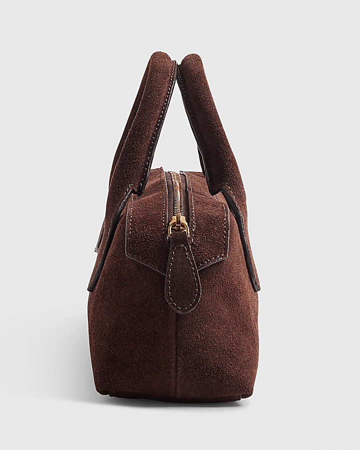 Brown Suede Premium Bowler Bag