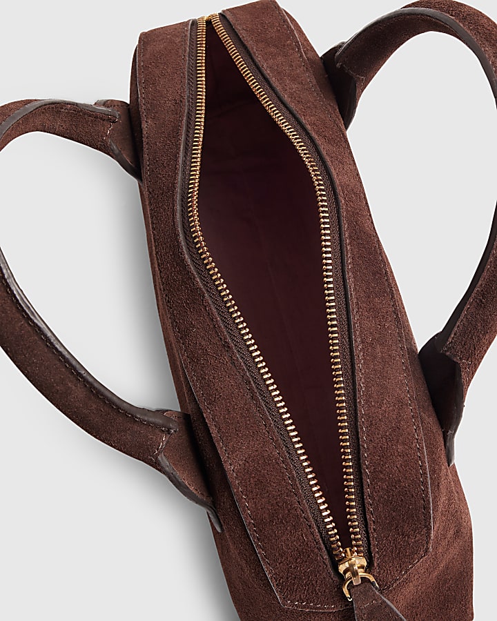 Brown Suede Premium Bowler Bag