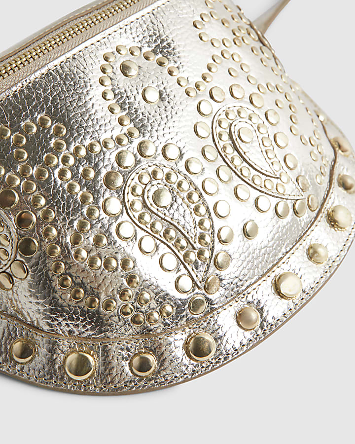 Gold Leather Studded Bum Bag