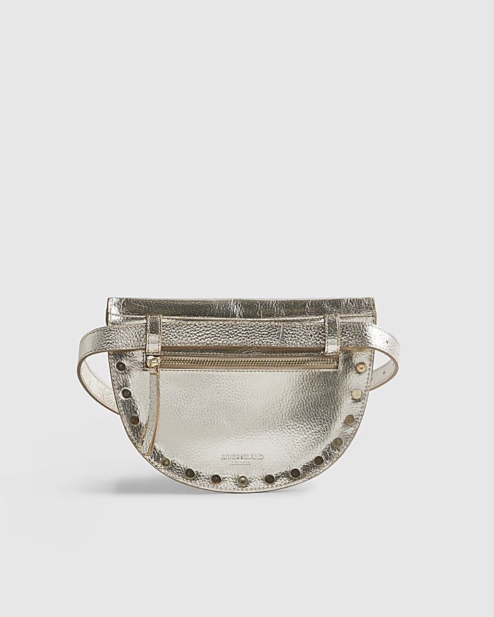 Gold Leather Studded Bum Bag