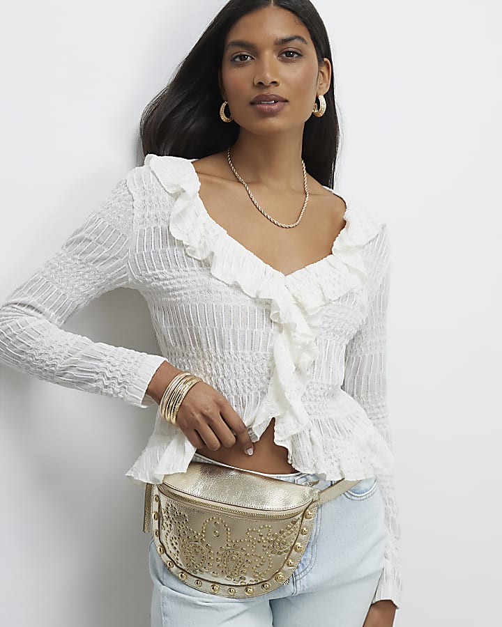 Gold Leather Studded Bum Bag