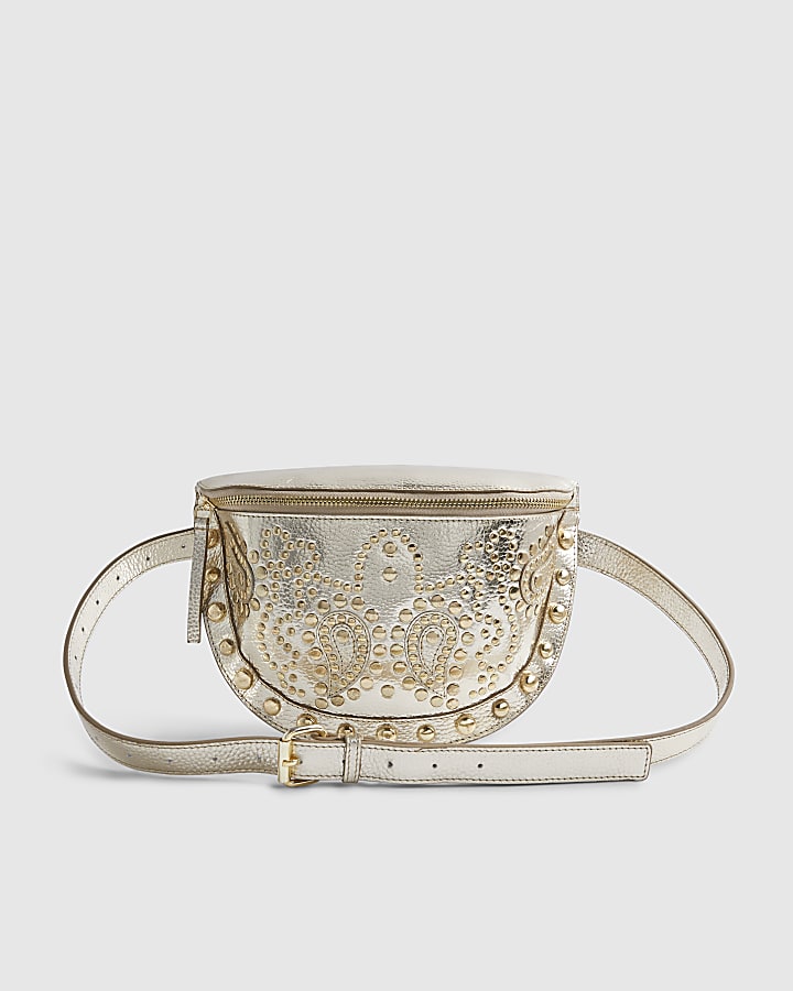 Gold Leather Studded Bum Bag