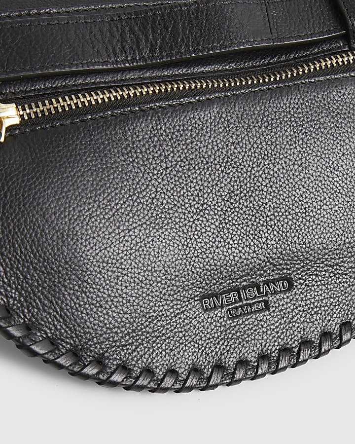 Black Leather Whiptstitch Bum Bag