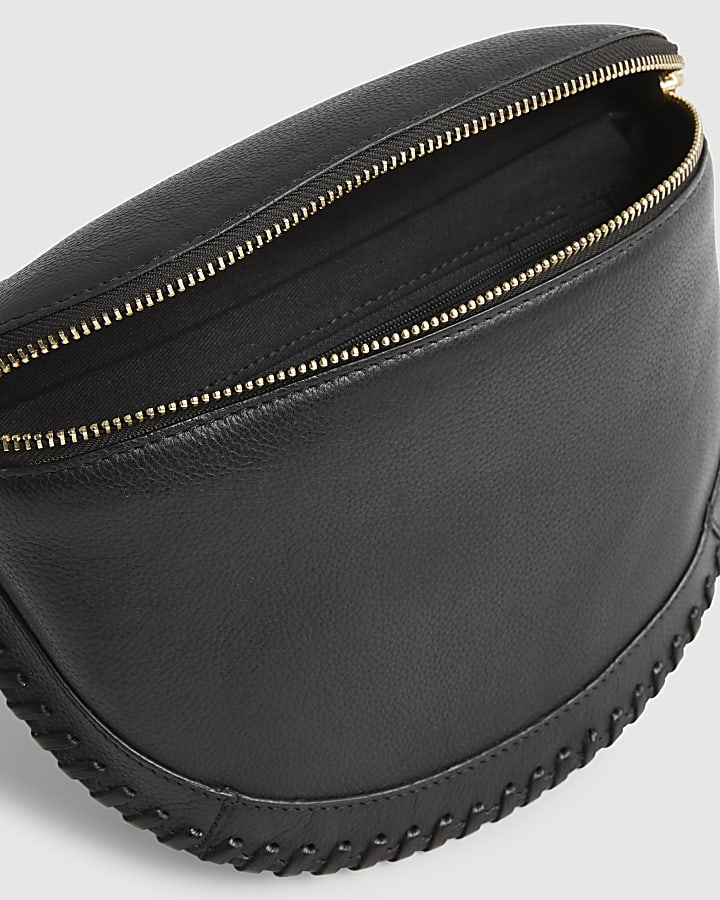 Black Leather Whiptstitch Bum Bag