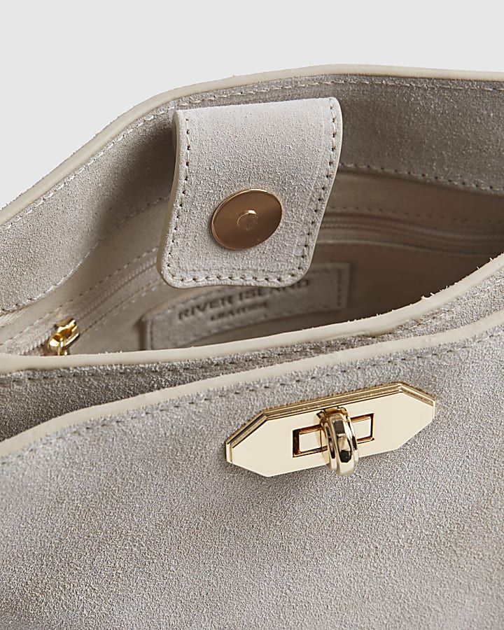 Cream Suede Double Compartment Bucket Bag