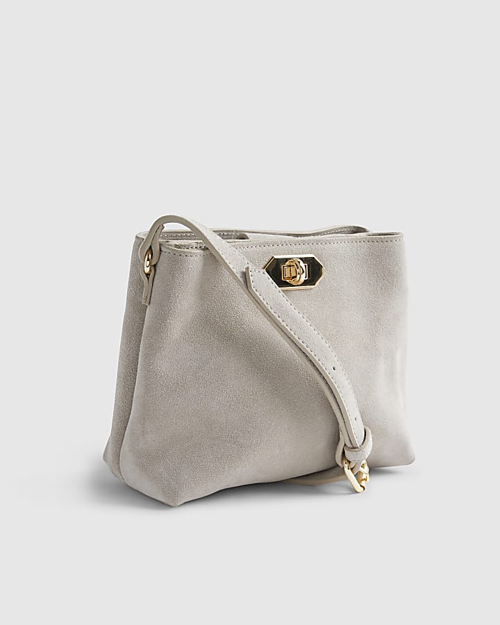 Cream Suede Double Compartment Bucket Bag