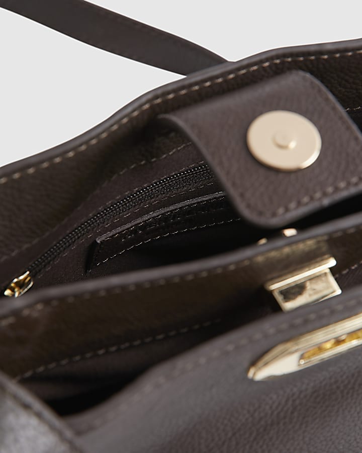 Brown Leather Double Compartment Bucket Bag