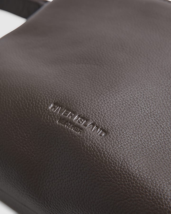 Brown Leather Double Compartment Bucket Bag