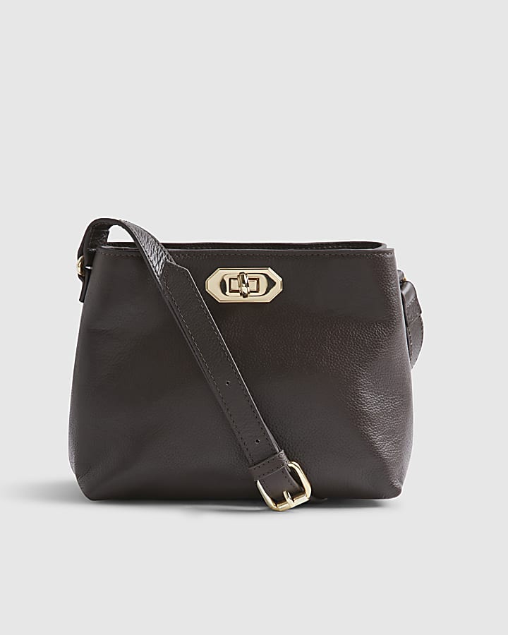 Brown Leather Double Compartment Bucket Bag