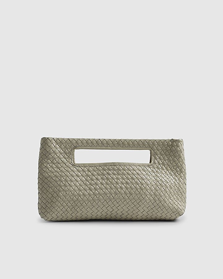 Cream Woven Leather Clutch Bag