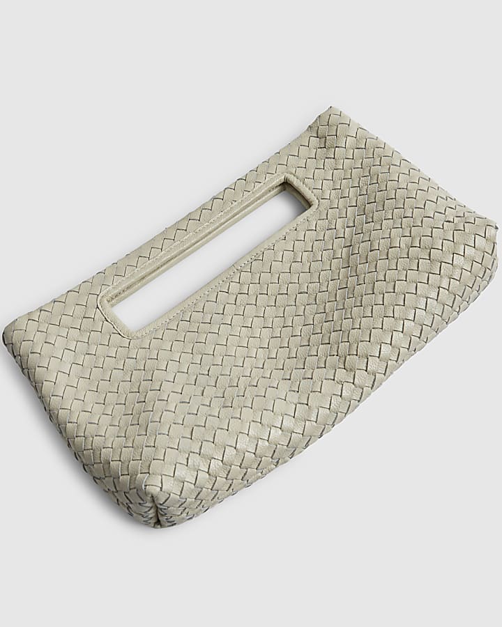 Cream Woven Leather Clutch Bag