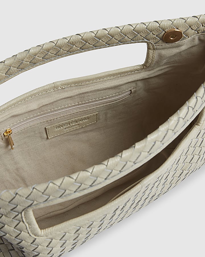 Cream Woven Leather Clutch Bag