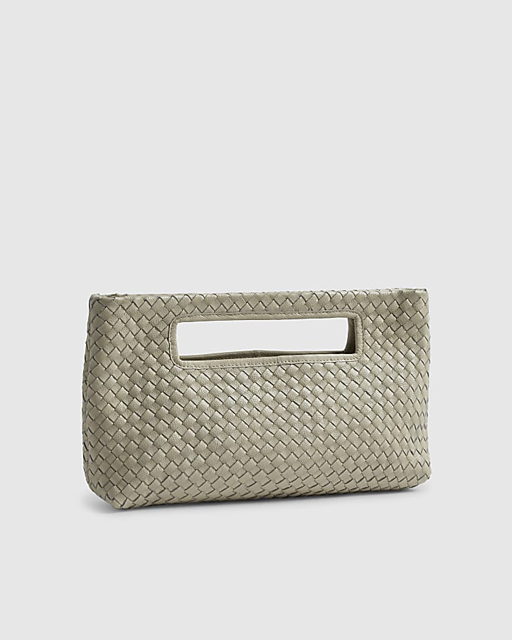Cream Woven Leather Clutch Bag